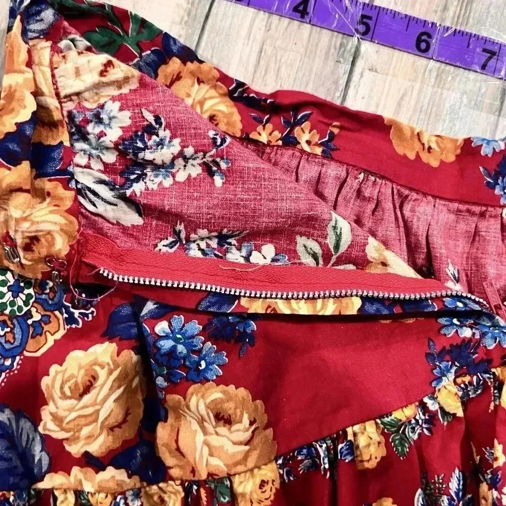Vintage Womens Floral Handmade Tiered Skirt Waist 26 Cottagecore Prairie Country